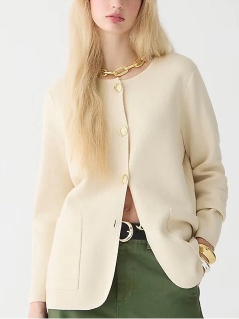 J.Crew Giselle Sweater Blazer Cream Gold Buttons Size Small
